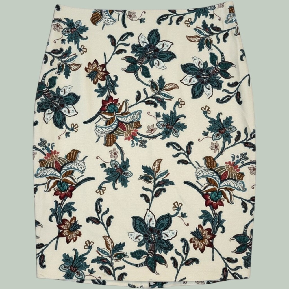 Ann Taylor Floral Paisley Pencil Skirt Womens •4• Cottagecore Cotton Blend Lined